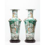 A pair of Famille Rose baluster vases