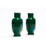 A pair of smail 'apple green' crackle-glazed vases