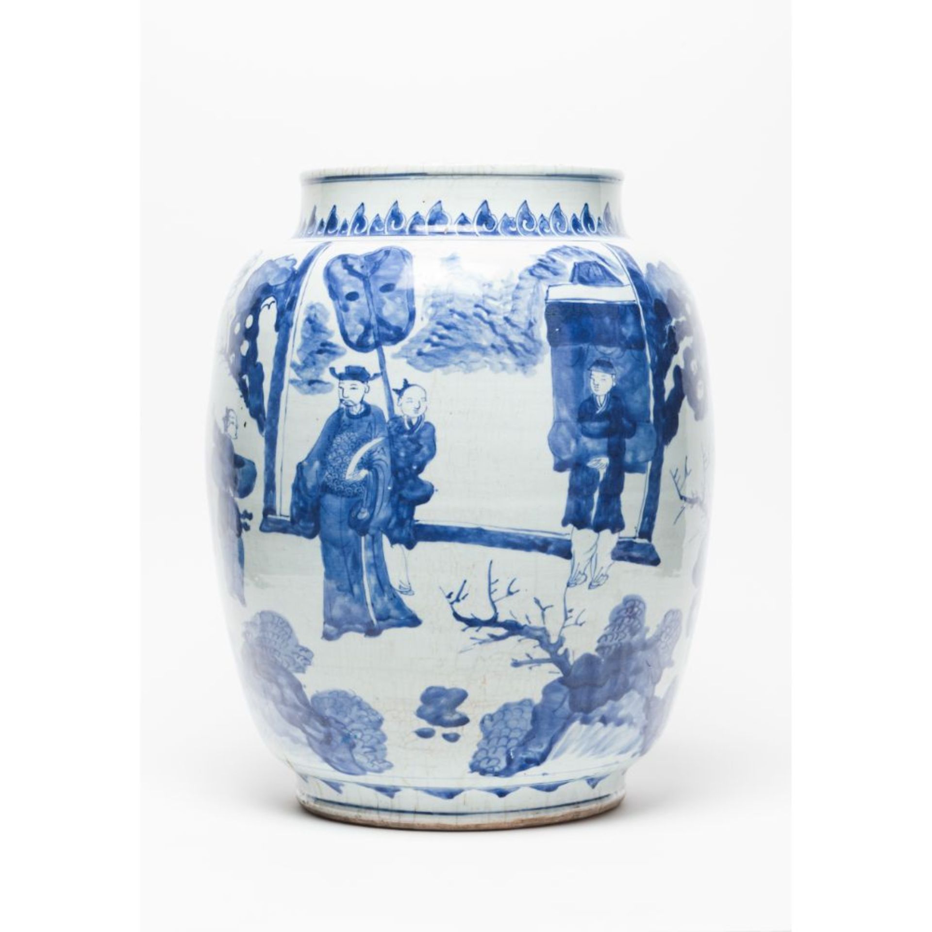 A large blue and white ovoid jar - Image 2 of 4