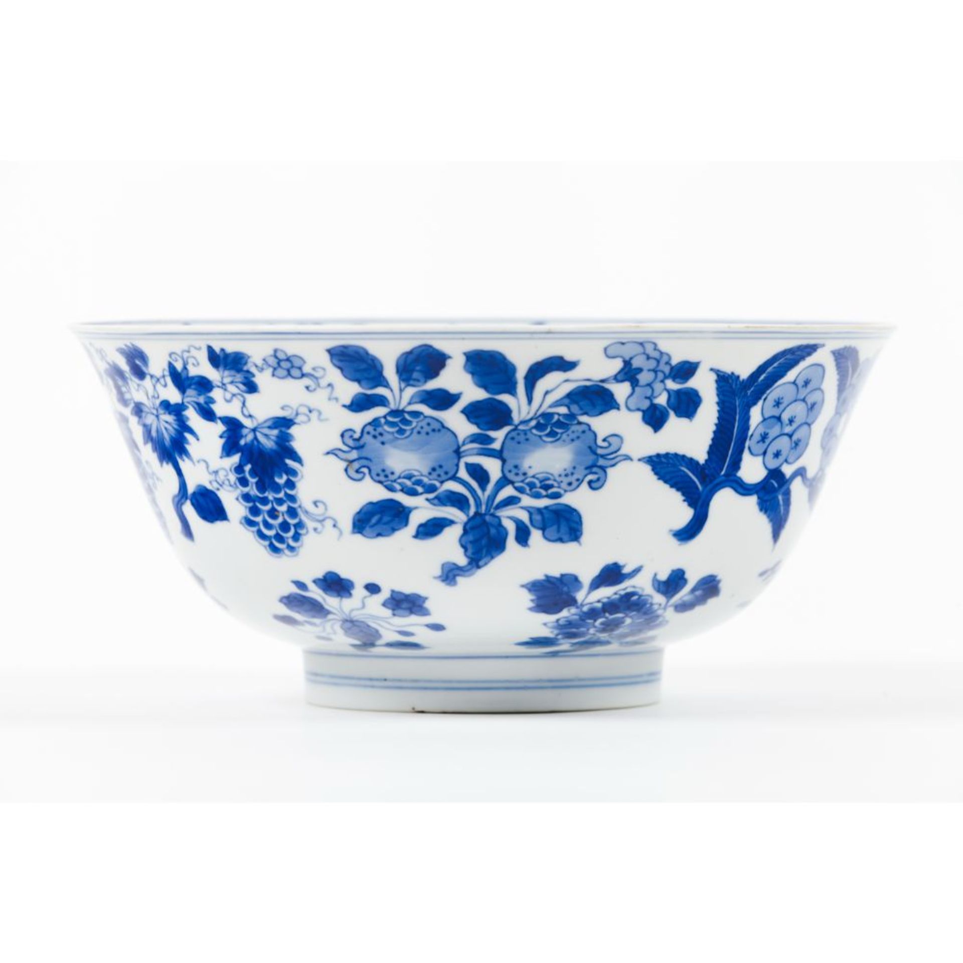 A blue and white 'fruit and flower' bowl