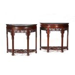 A pair of chinese hongmu demi-lune side tables