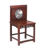 A Chinese marble-inset carved wood chair