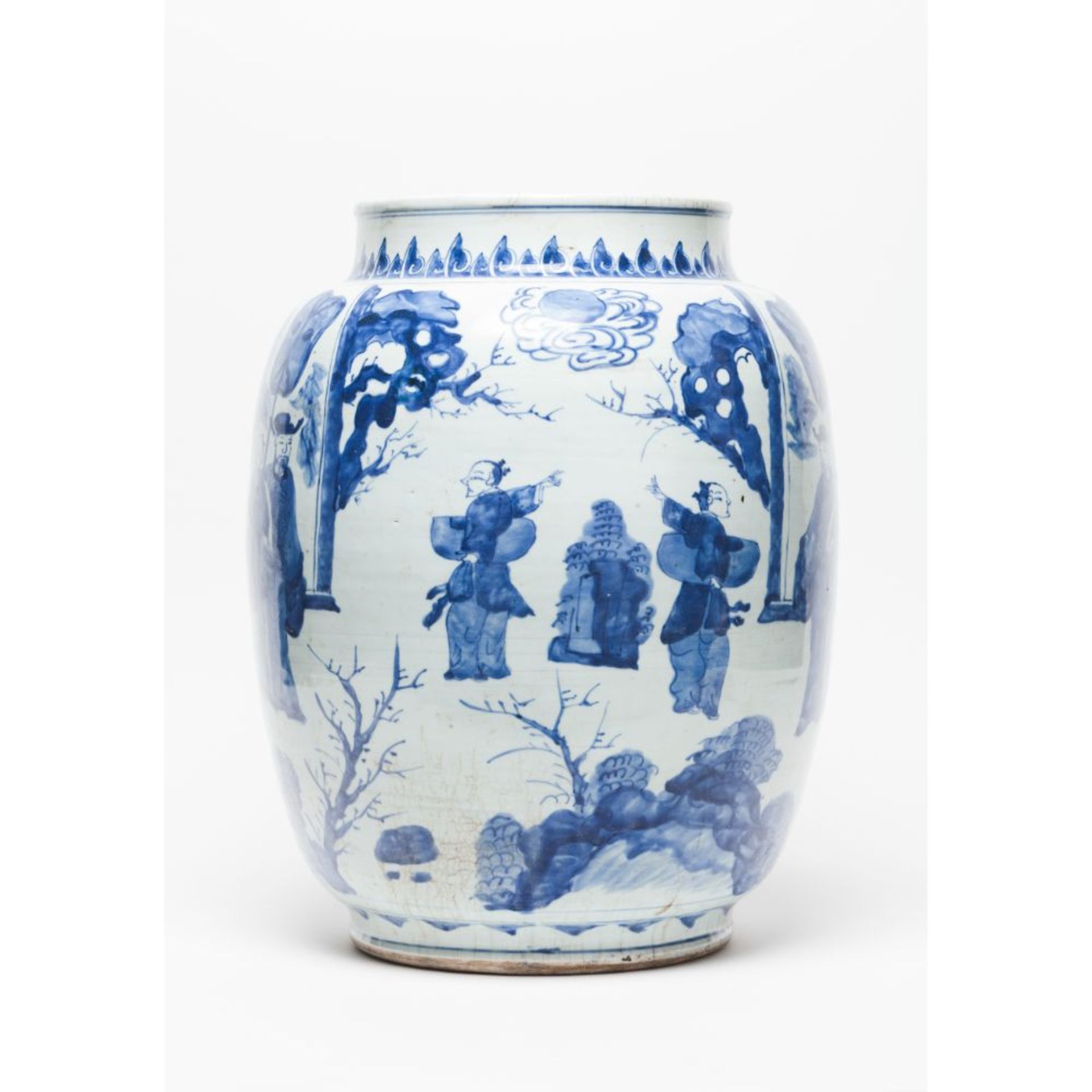 A large blue and white ovoid jar - Image 3 of 4