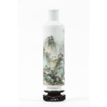 A Famille Rose cylindrical 'Landscape' bottle vase