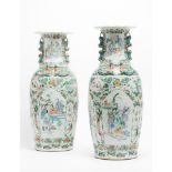 A pair of Canton Famille Rose vases