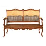 A pair of Louis XV style two seater settees and one chair