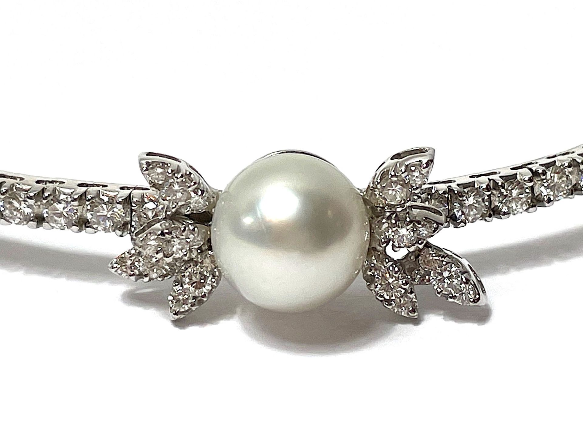 Choker white gold with brilliant-cut diamonds and pearl - Image 4 of 8