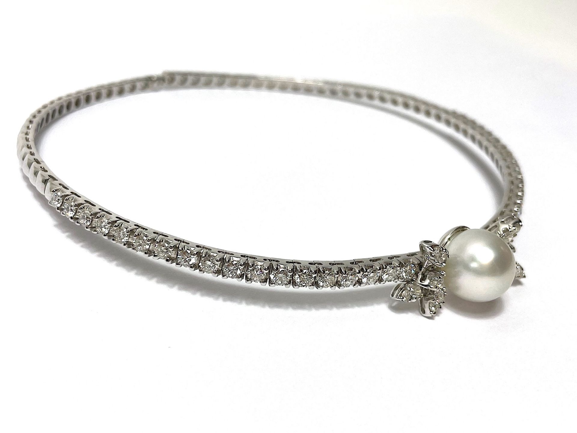 Choker white gold with brilliant-cut diamonds and pearl - Image 3 of 8