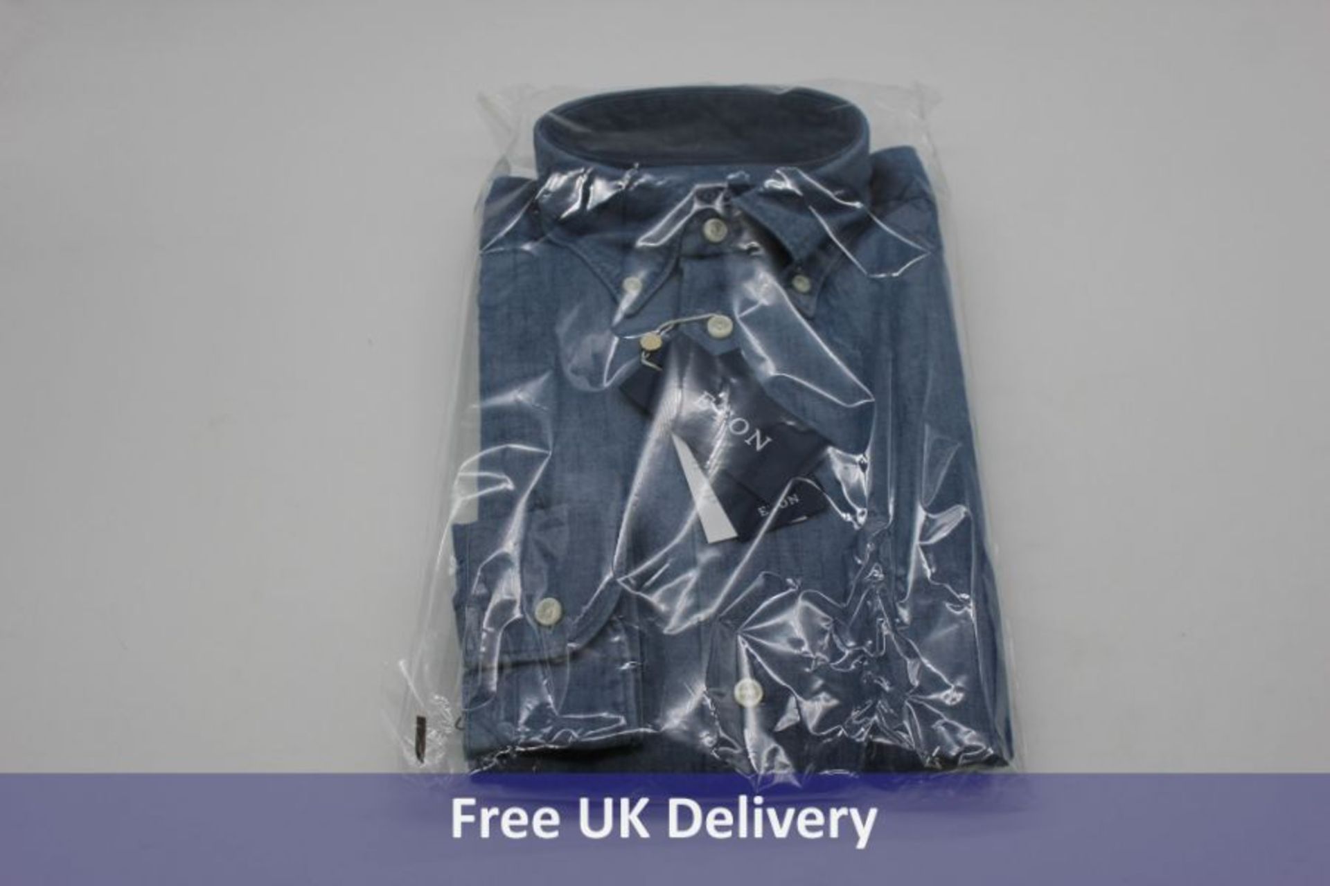 Elton Denim Men's Shirt with Buttons, Mid Blue, Size 40