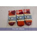 Twenty Five Pairs of Danish Endurance Light Outdoor Walking Socks in Merino Wool, Orange/Fuschia, Si