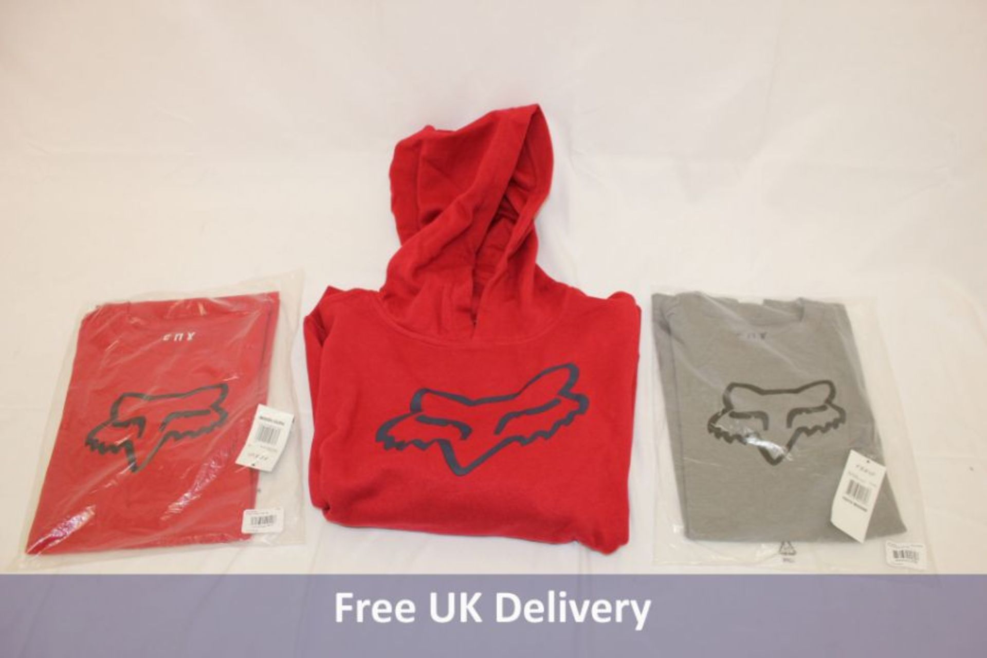 Three Fox Racing Youth Legacy products to include 1x Kid's Fleece Hoodie, Red, Medium, 1x SS Tee, Re