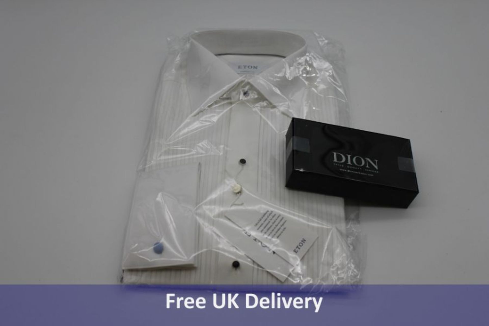 Eton Contemporary Plisse Tuxedo Shirt, White, Size 39 and Dion Silk Satin Self-Tie Bow Tie