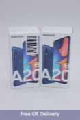 Ten Samsung A20e Android Mobile Phones, Blue, 5.8", 3GB/32GB, Dual Sim, SM-A202F/DS. Brand new, seal