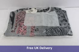 OUI Women's Animal Print Top, Grey and Pink, Size M