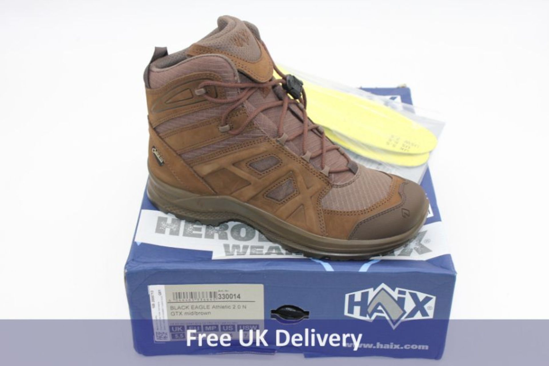 One Haix Black Eagle Athletic Mid V GTX, Brown, UK 5.5 (Damaged Package) and 1x Haix Insole PerfectF