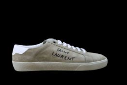 Saint Laurent Women's Paris Suede Court Trainers, Beige, UK 4