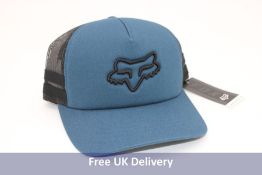Two Fox Hats to include 1x Boundary Trucker Cap, Dark Indo and 1x OG Camo Flexfit Hat, Black, Size S