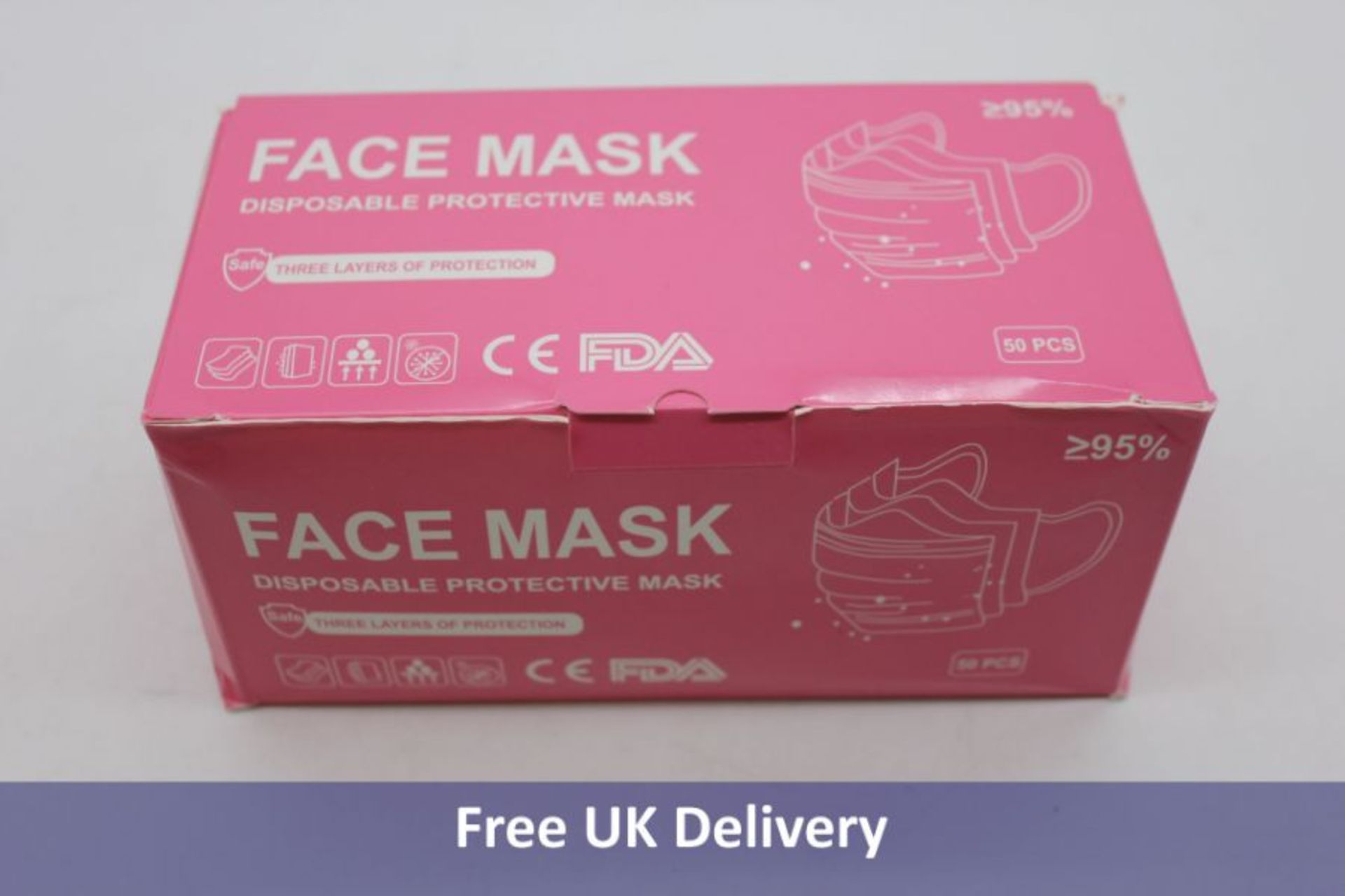 Fifty boxes of Face Masks, Protective 3 Ply Breathable Triple Layer Mouth Cover with Elastic Earloop