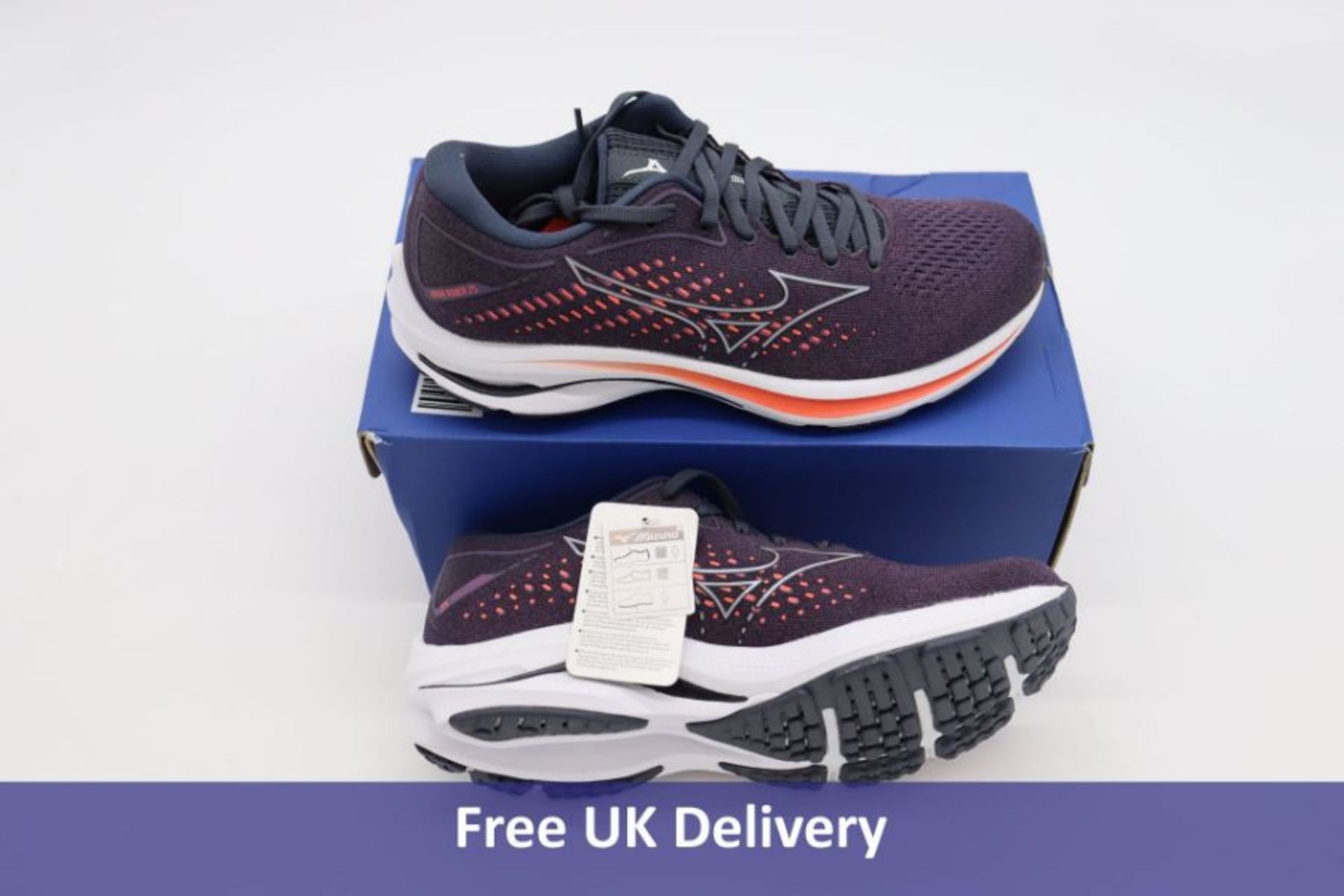 Mizuno Wave Rider 25 Running Shoes, Purple/Grey/Peach, UK 6.5