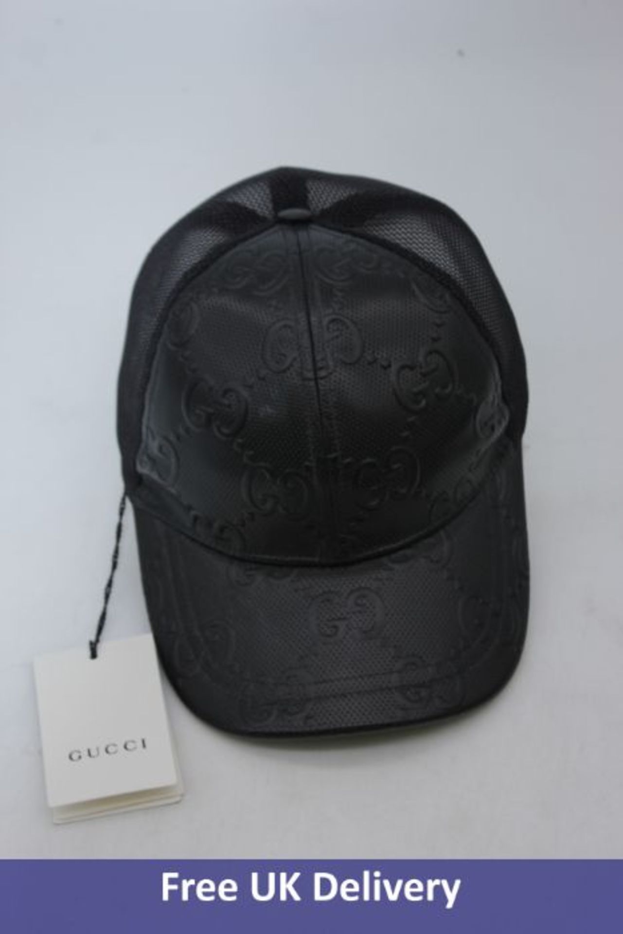 Gucci GG Logo-Print Leather Baseball Cap, Black, Medium