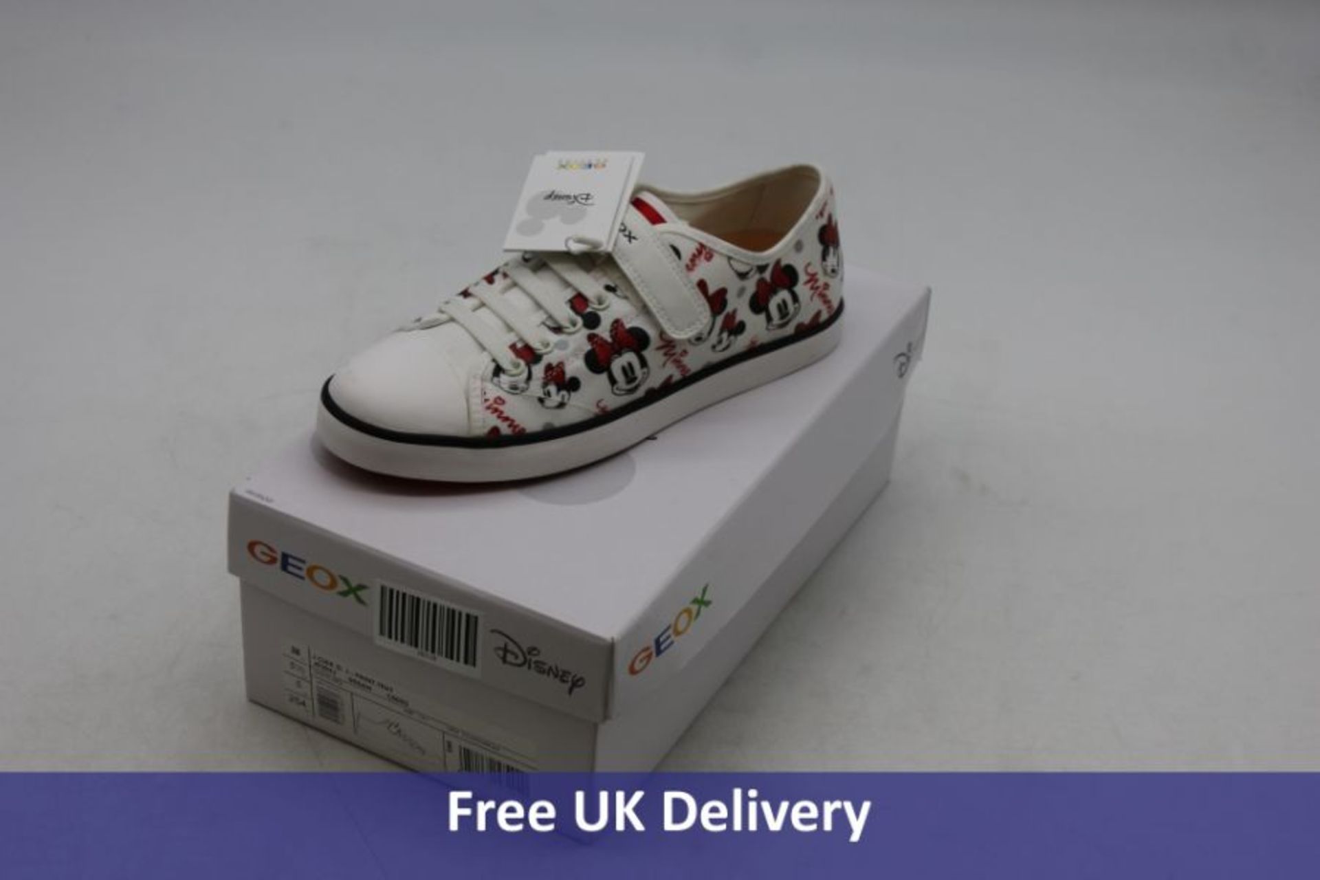 Two Geox Children's Footwear to include 1x Disnep Ciak Children's Sneakers, White/Red, UK 5 and 1x G
