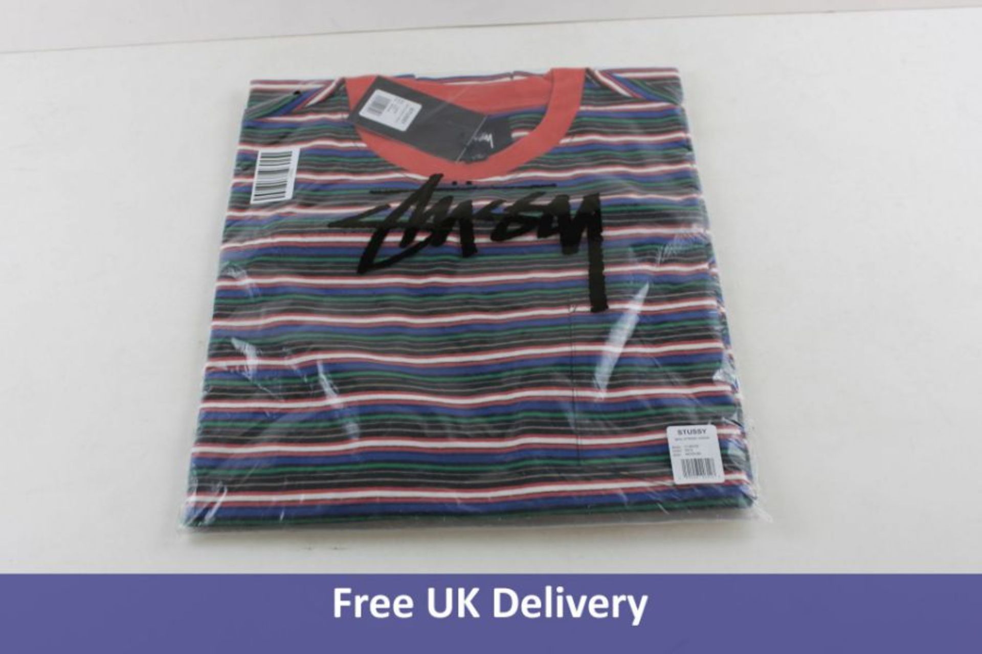 Stussy Men's Mini Stripe Crew T-Shirt, Multi-Coloured, Size M