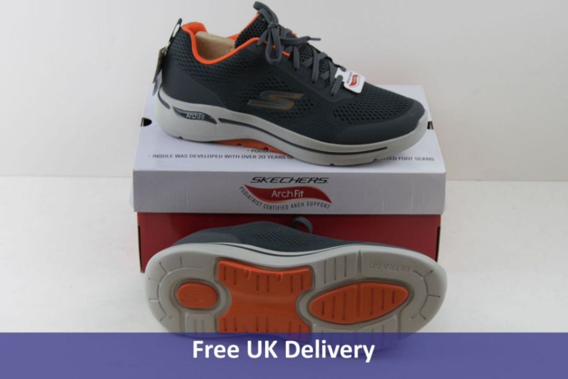 Skechers Men's Go Walk Arch Fit Trainers, Charcoal and Orange, UK 10.5
