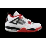 Nike Men's Air Jordan 4 Retro Trainers, White, Fire Red and Black, UK 10