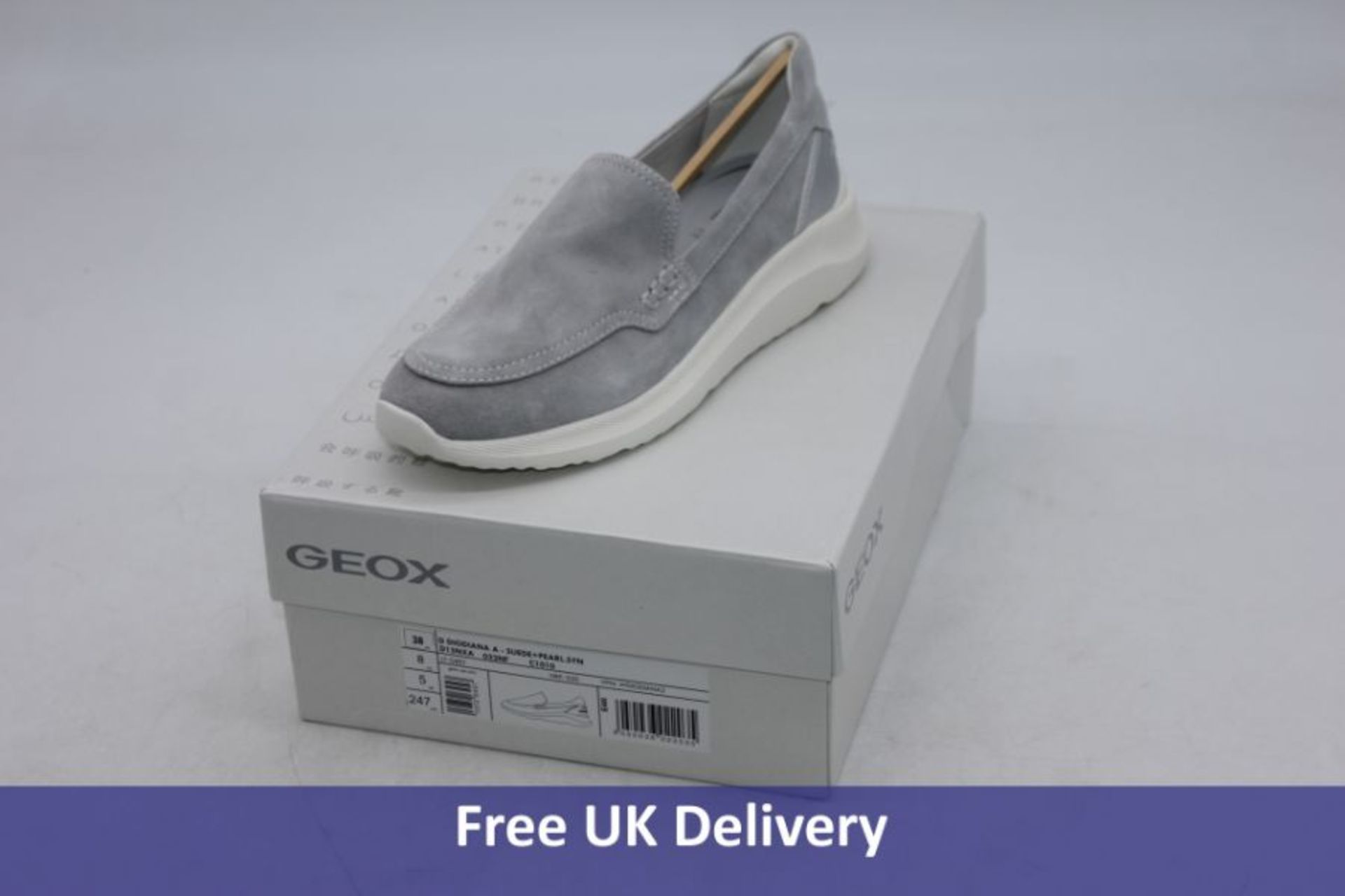 Two pairs of Geox Shoes to include 1x Diodiana Suede Shoe, Light Grey, UK 5, 1x Mocassins U Moner, N