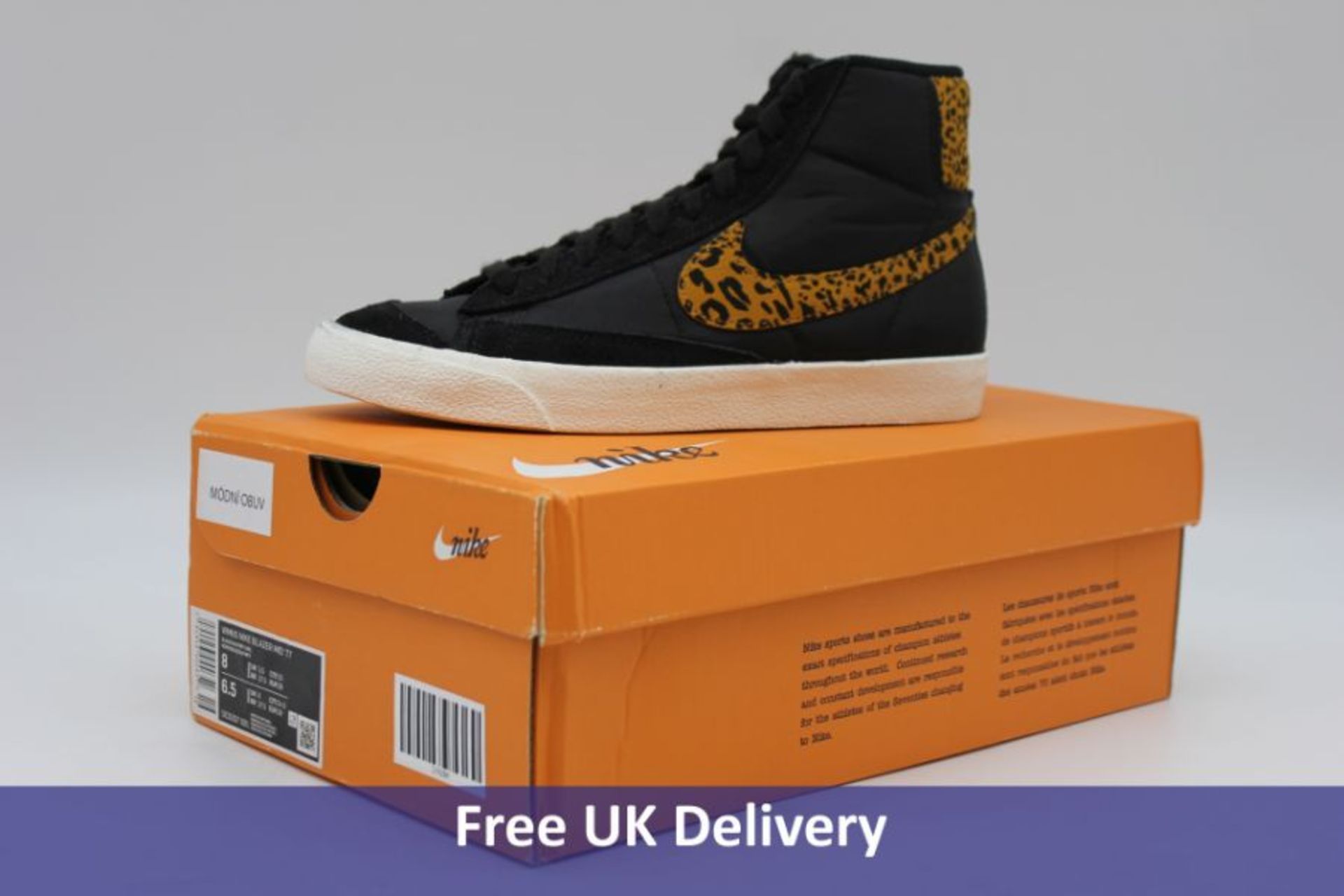 Two Nike Women's Trainers to include 1x Blazer Mid '77, Black/Leopard Print Logo, UK 5.5 and 1x Air