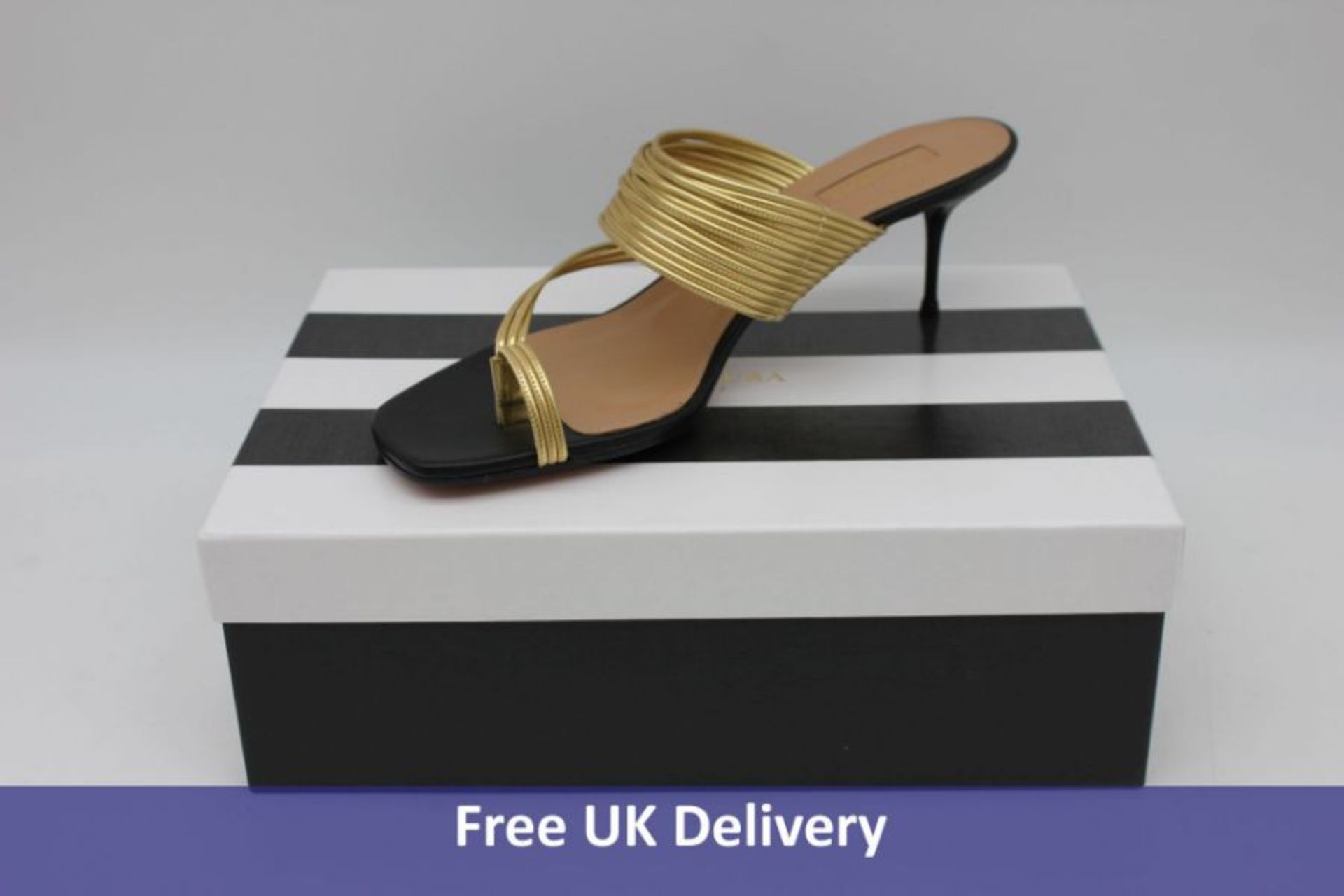 Aquazzura Sunny 60 Women's Sandals, Black/Gold, 42