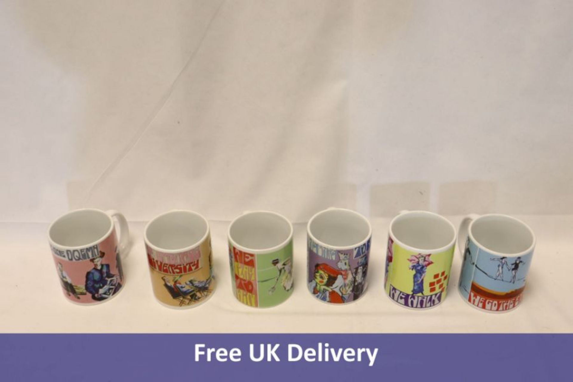 Thirty Six Coffee Mugs, White with Various Different Prints
