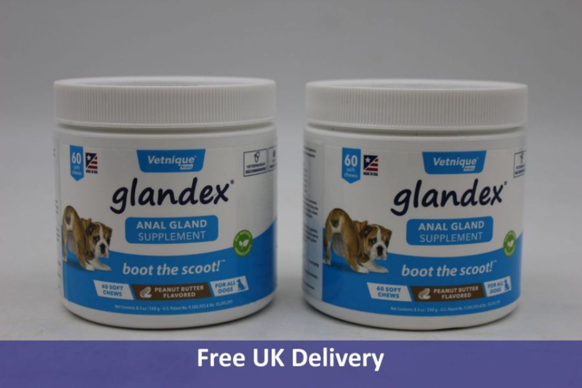 Eight Tubs of Vetnique Glandex Anal Gland Supplement, 60 Soft Chews Per Tub, Peanut Butter Flavoured - Image 2 of 2