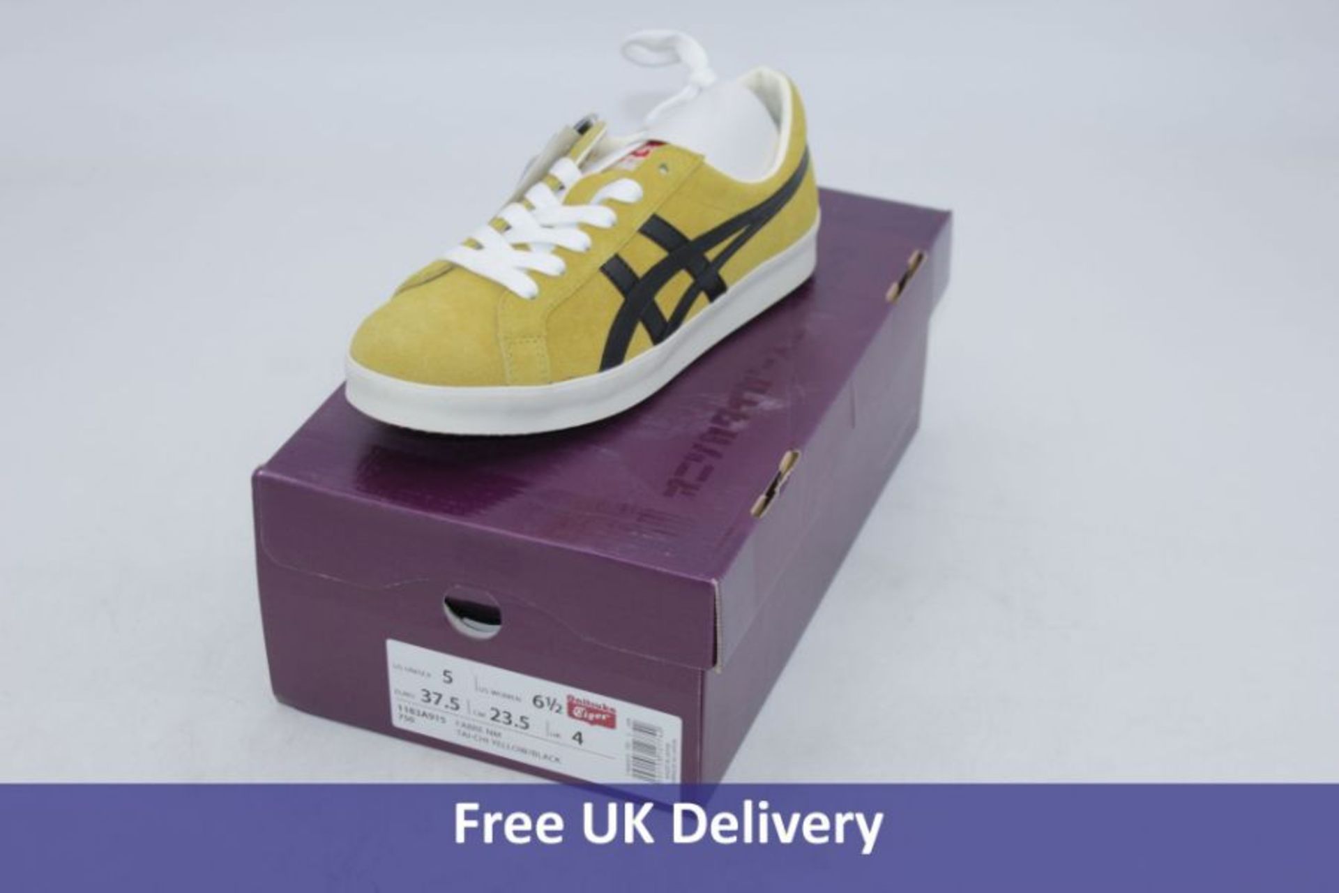 Two pairs of Onitsuka Tiger Women's Trainers to include 1x Fabre NM, Yellow/Black, UK 4 and 1x Lawns
