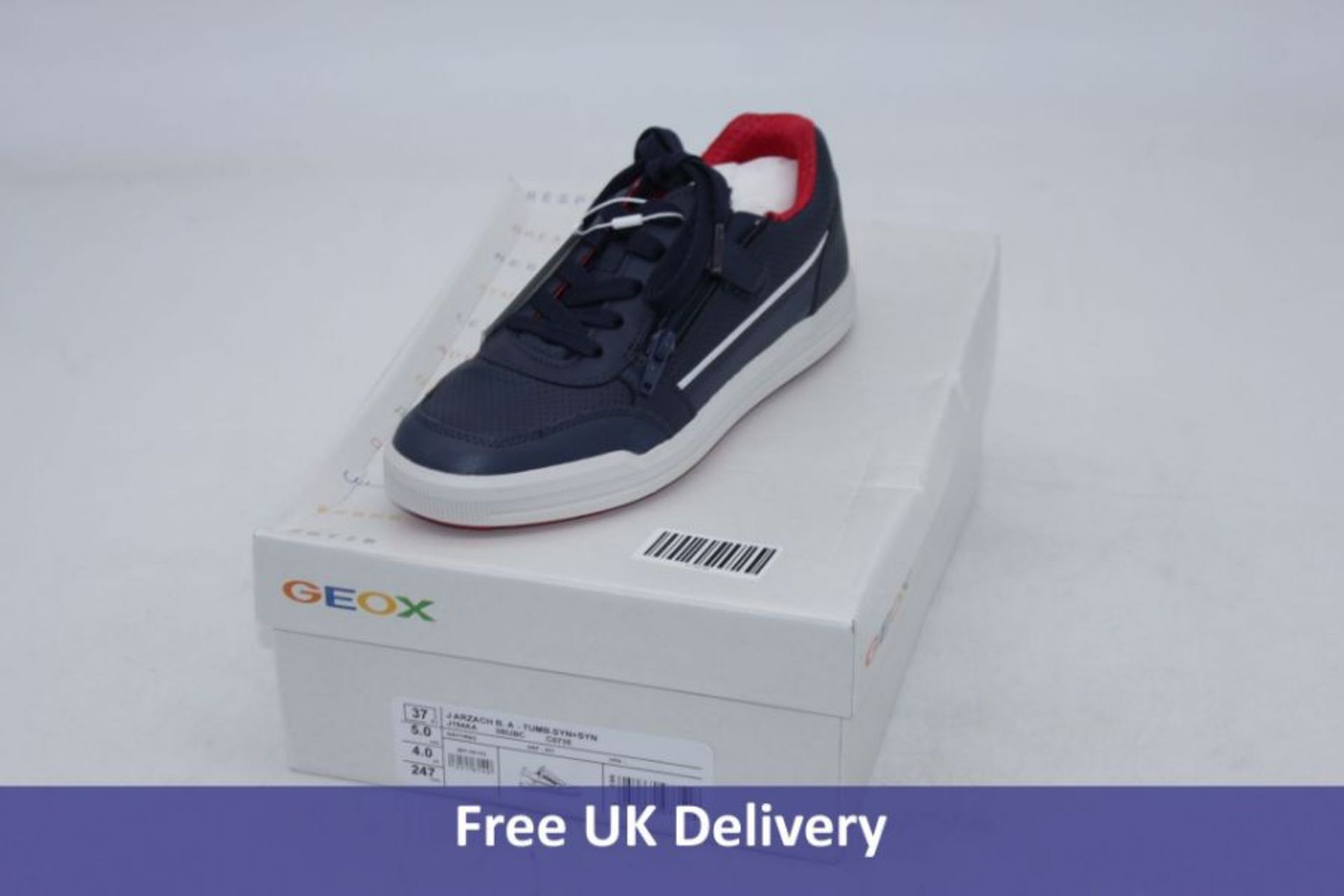 Geox J Arzach Sneaker, Tumb Syn Plus Syn, Navy/Red, UK 4