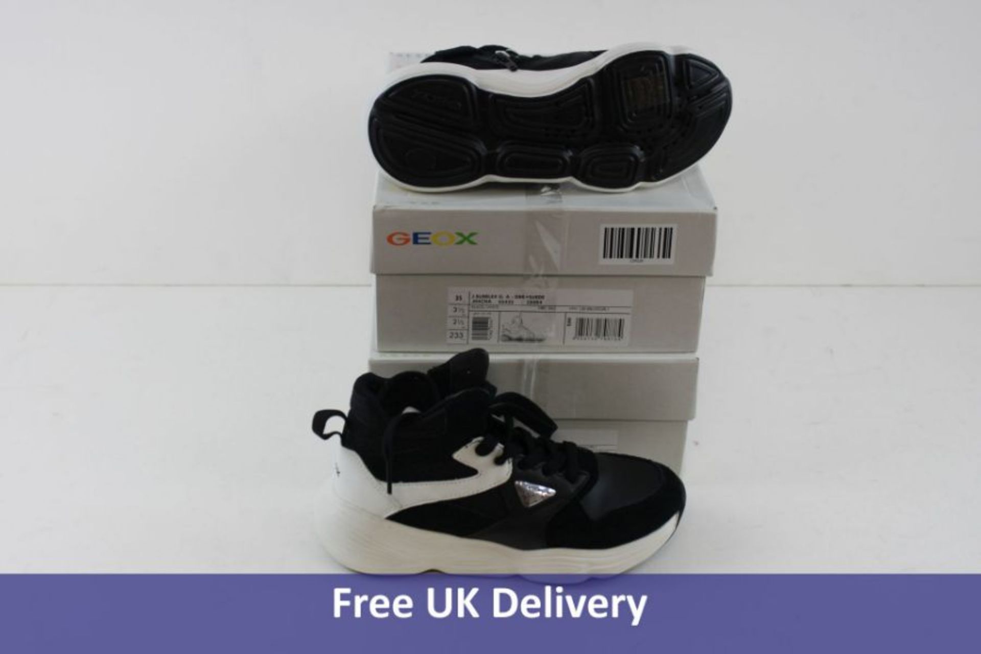 Two Geox Girls J Bubblex Trainers, Black and White, UK 2.5 & 5