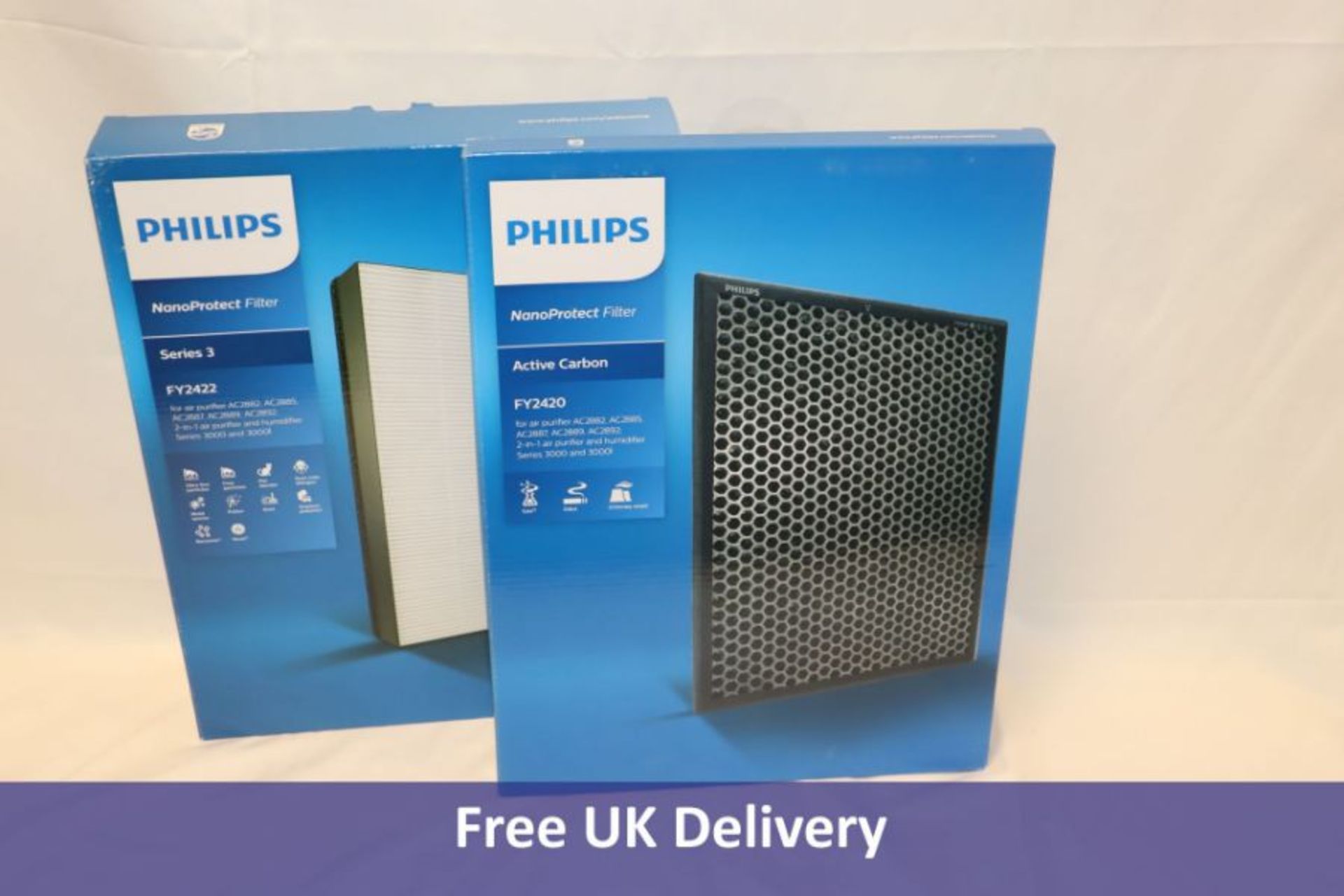 Two Philips Filters to include 1x NanoProtect Active Carbon Filter, FY2420/30, 1x Series 3 NanoProte