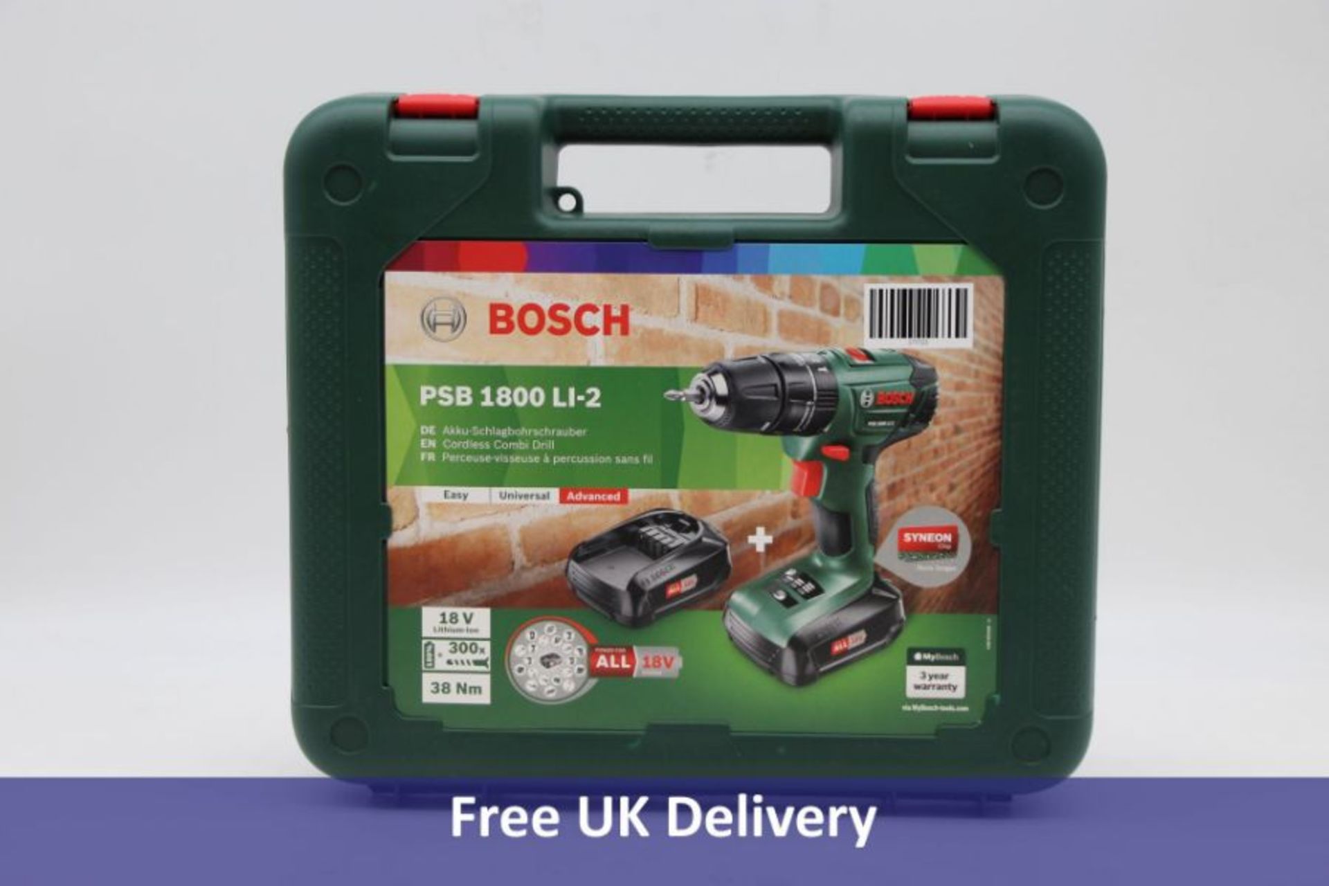 Bosch Cordless Combi Drill PSB 1800 LI-2 with 2x Batteries, 18 Volt System, in Carrying Case