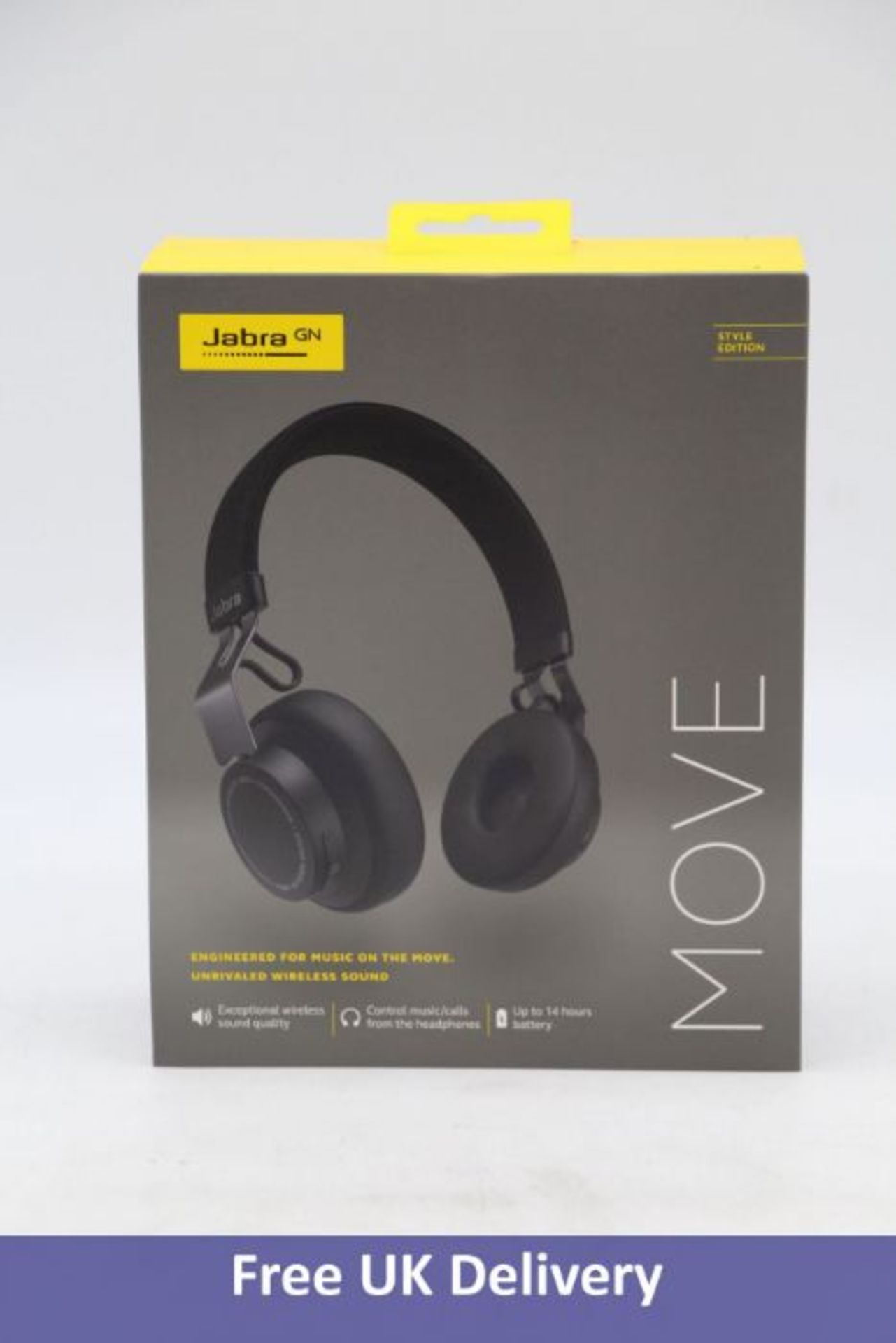 Jabra Move Titanium Black Wireless Headphones, Style Edition, Black. Box Damaged