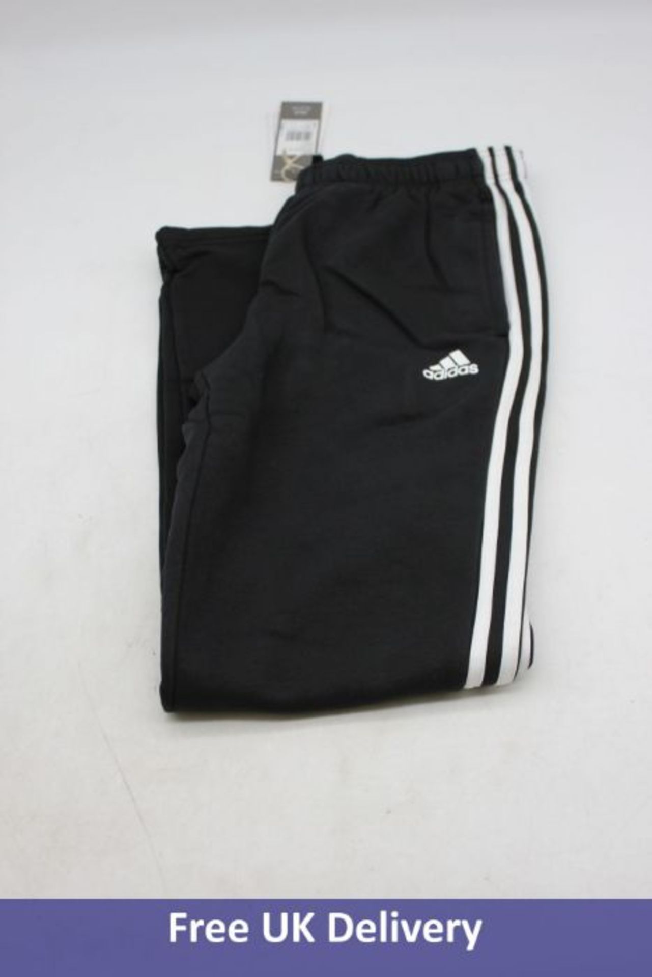 Twelve Adidas Men's Essentials Fleece Tapered Cuff 3-Stripes Joggers, Black/White, M - Image 2 of 3
