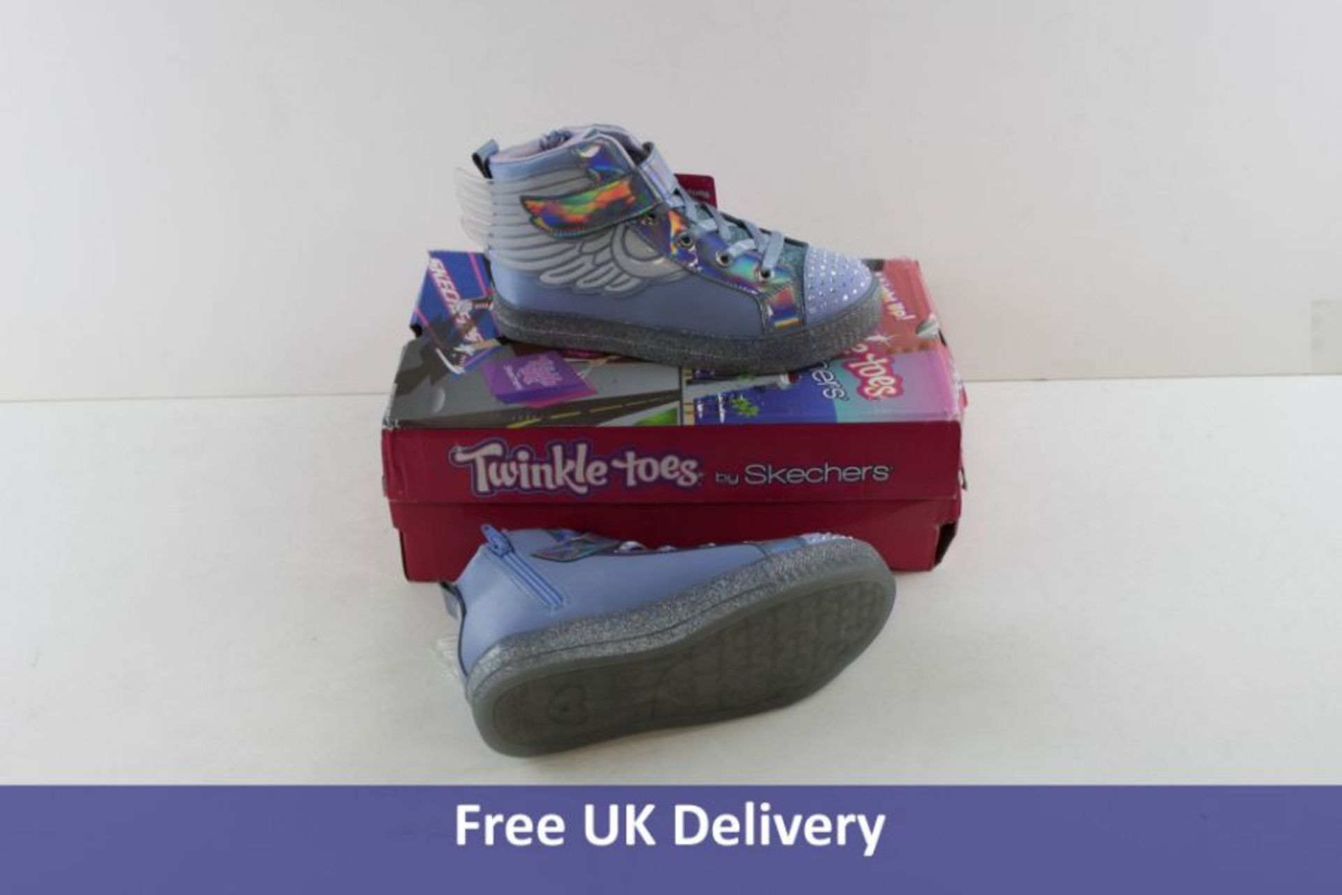 Skechers Girl's Shuffle Brights Sparkle Wings Trainers, Periwinkle, UK 2. Box damaged