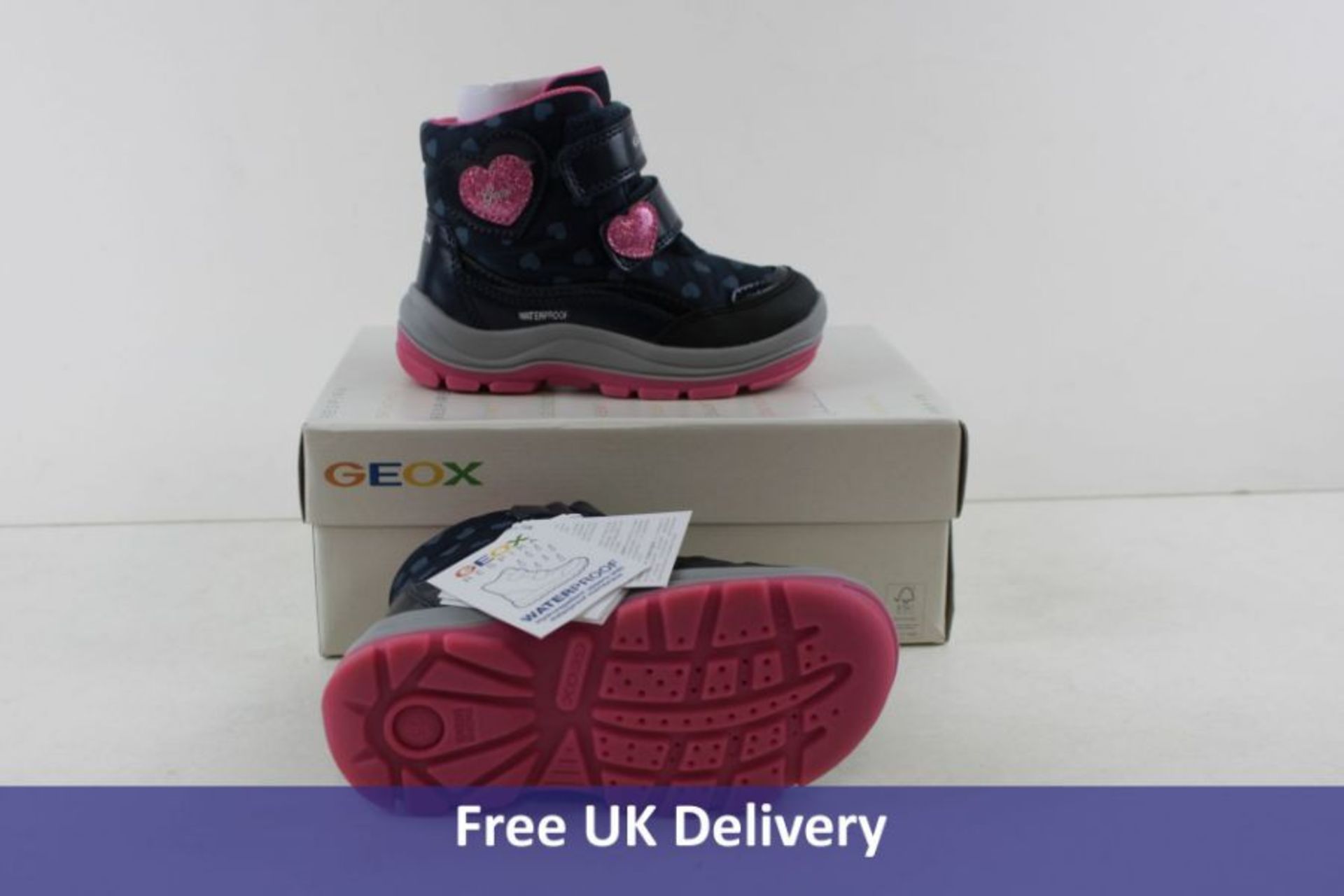 Geox Girl's Winter Boots, Navy and Fuchsia, UK Childs 7.5