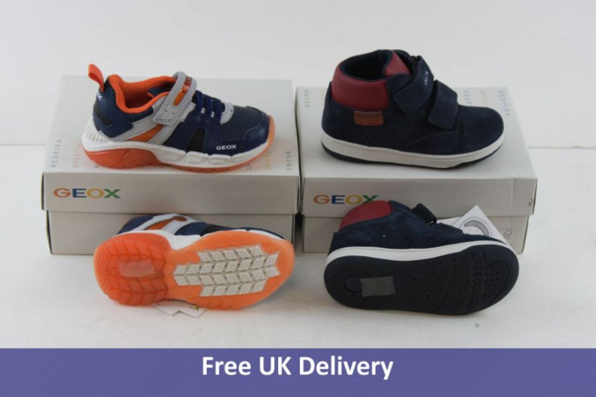 Two Pairs of Geox Baby Boys Shoes to Include 1x B New Flick Loafers, Navy and Red, Child Size 7 and