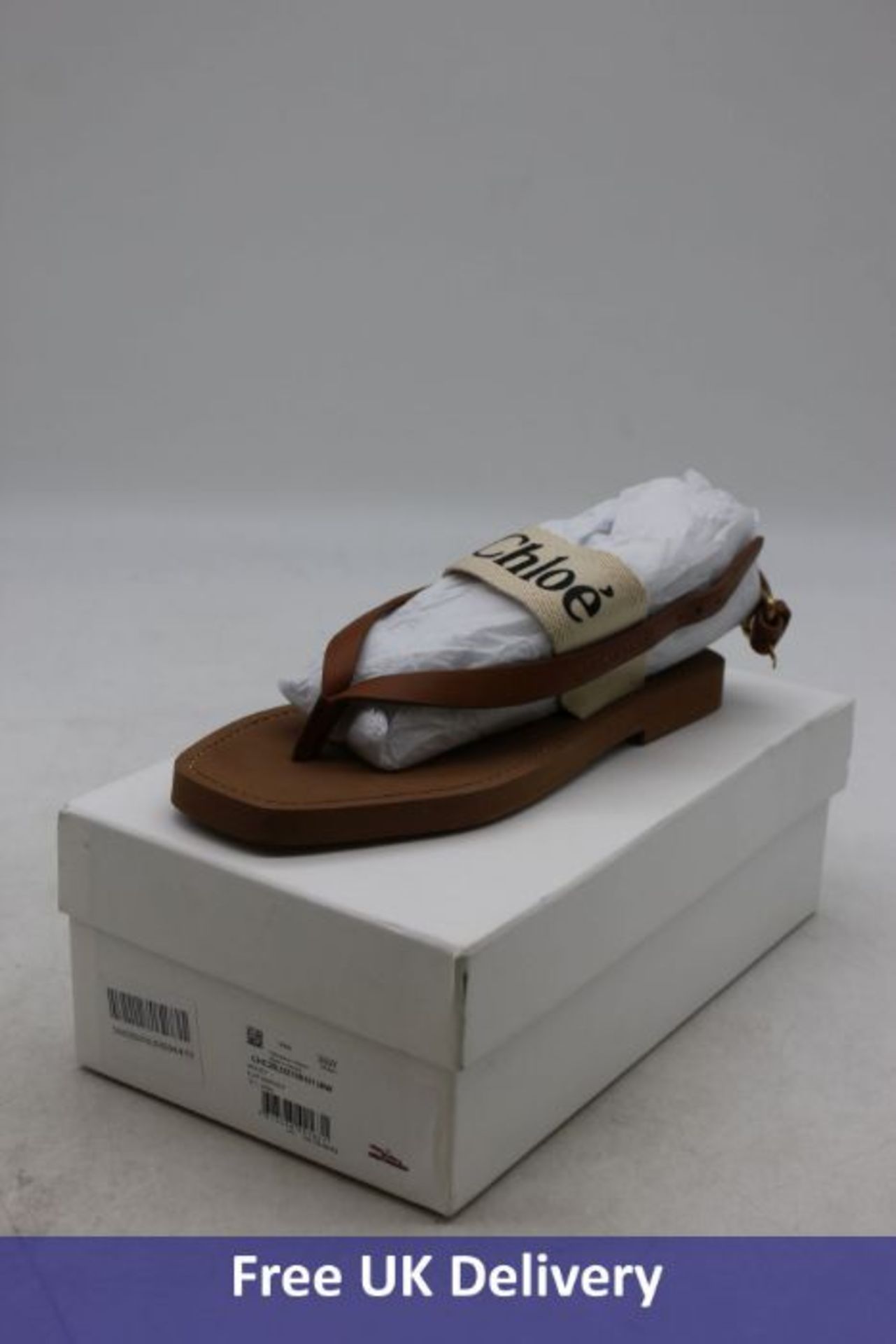 Chloe Woody Logo Canvas & Leather Sandal, Brown, EU 38