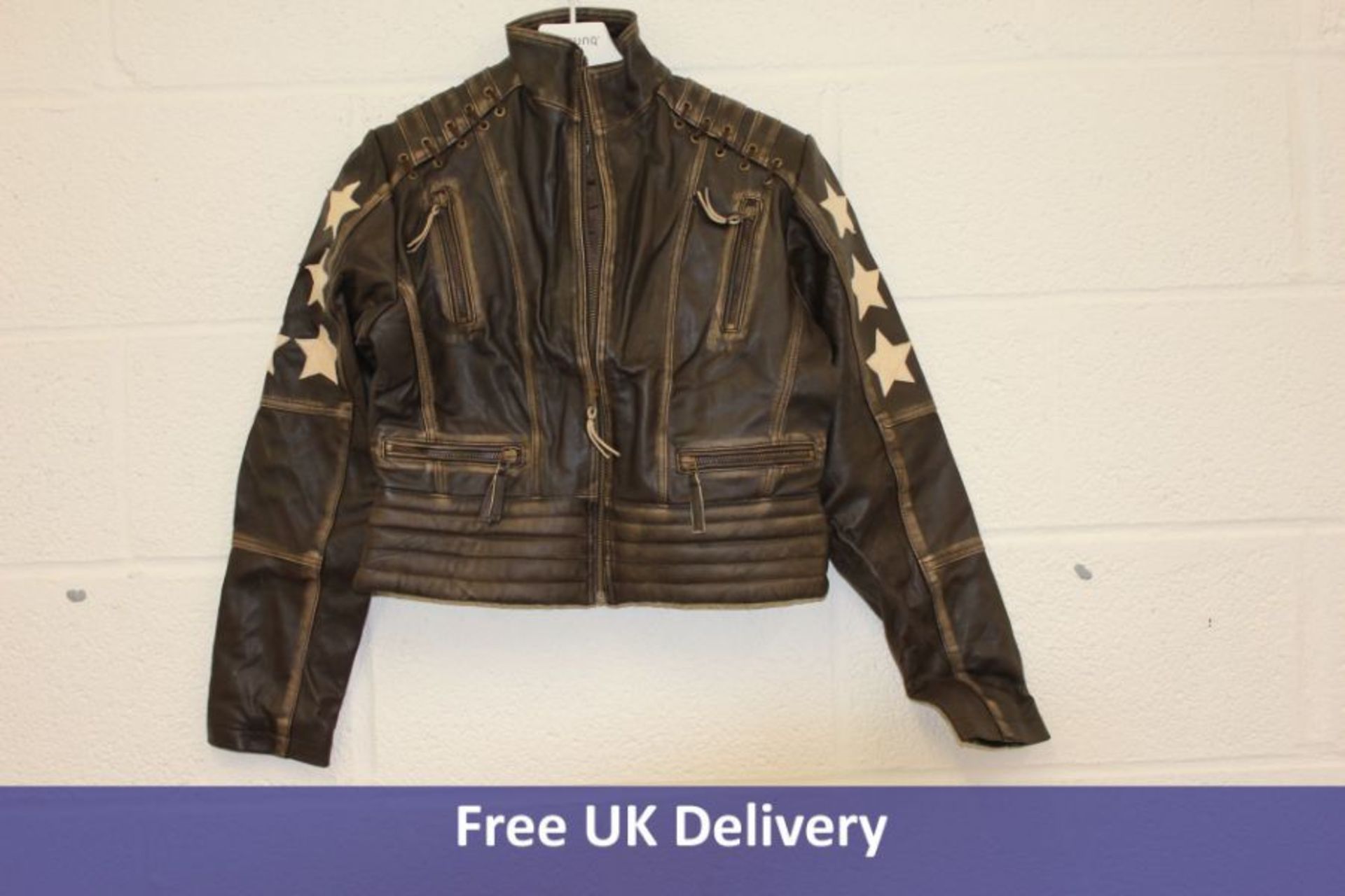 Real Leather Jacket, Brown With Stars On Sleeve, Size M