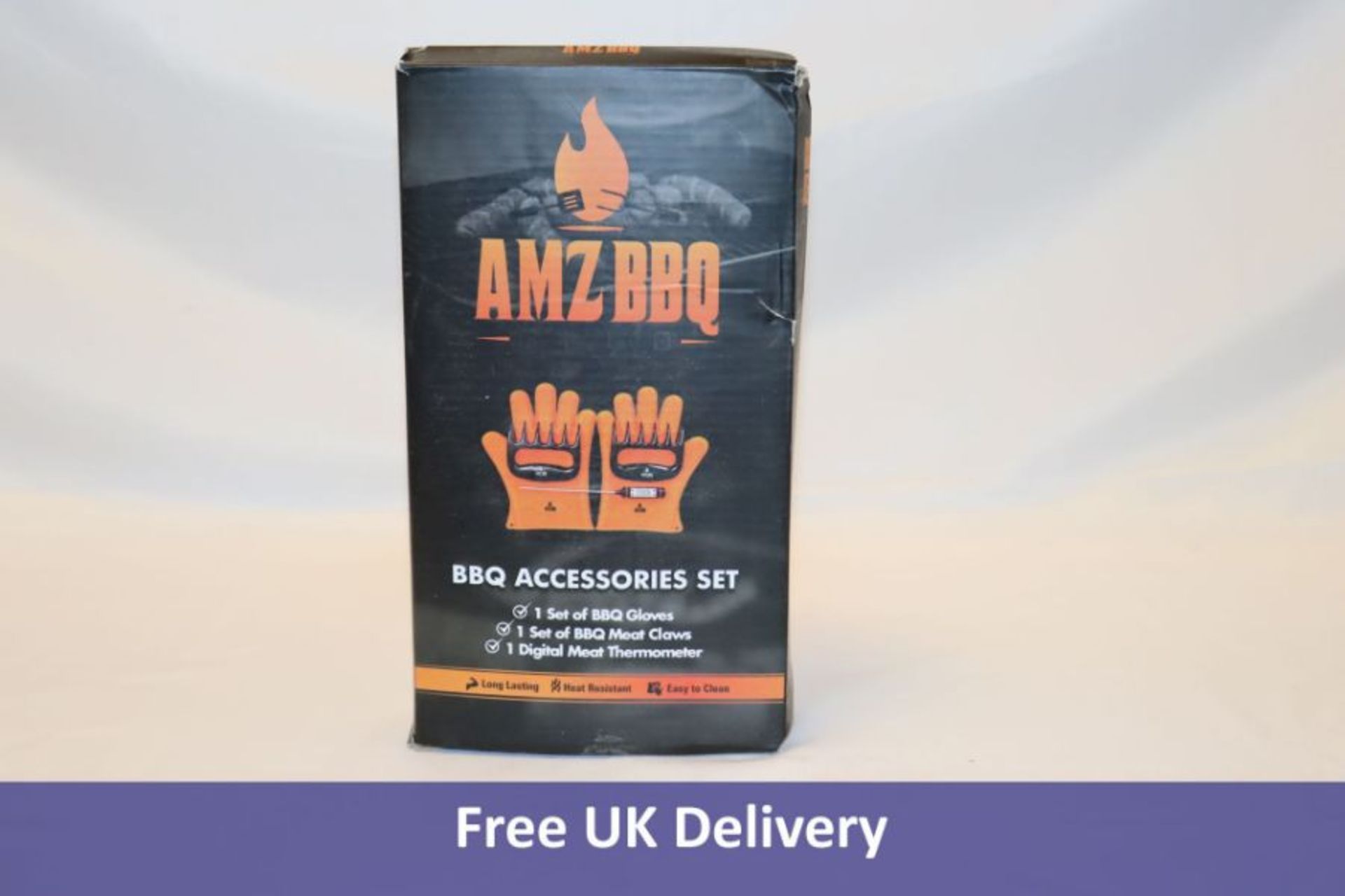 Four AMZBBQ Accessories Set Includes 1x Set Of Gloves, 1x BBQ Meat Claws, 1x Digital Meat Thermomete