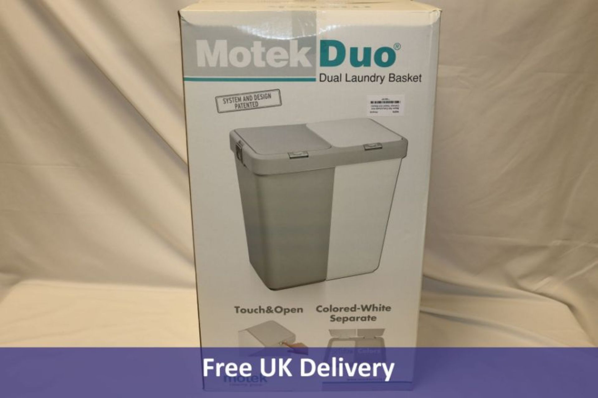 Motek Dirty Laundry Basket Automatic Cover, White/Grey