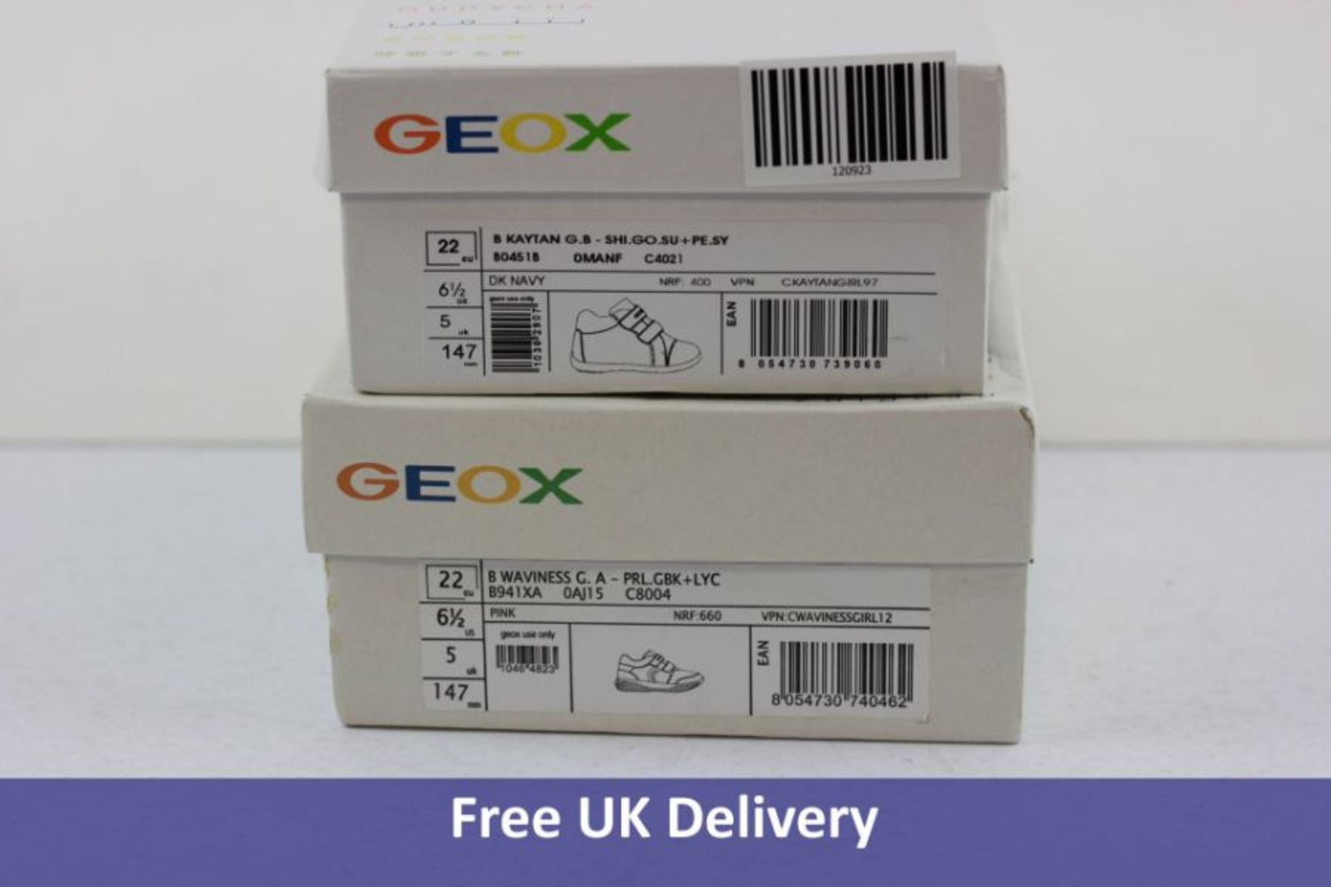 Two Pairs of Geox Children's Trainers to Include 1x B Kaytan Trainer Boots, Dark Navy, Infant Size 5