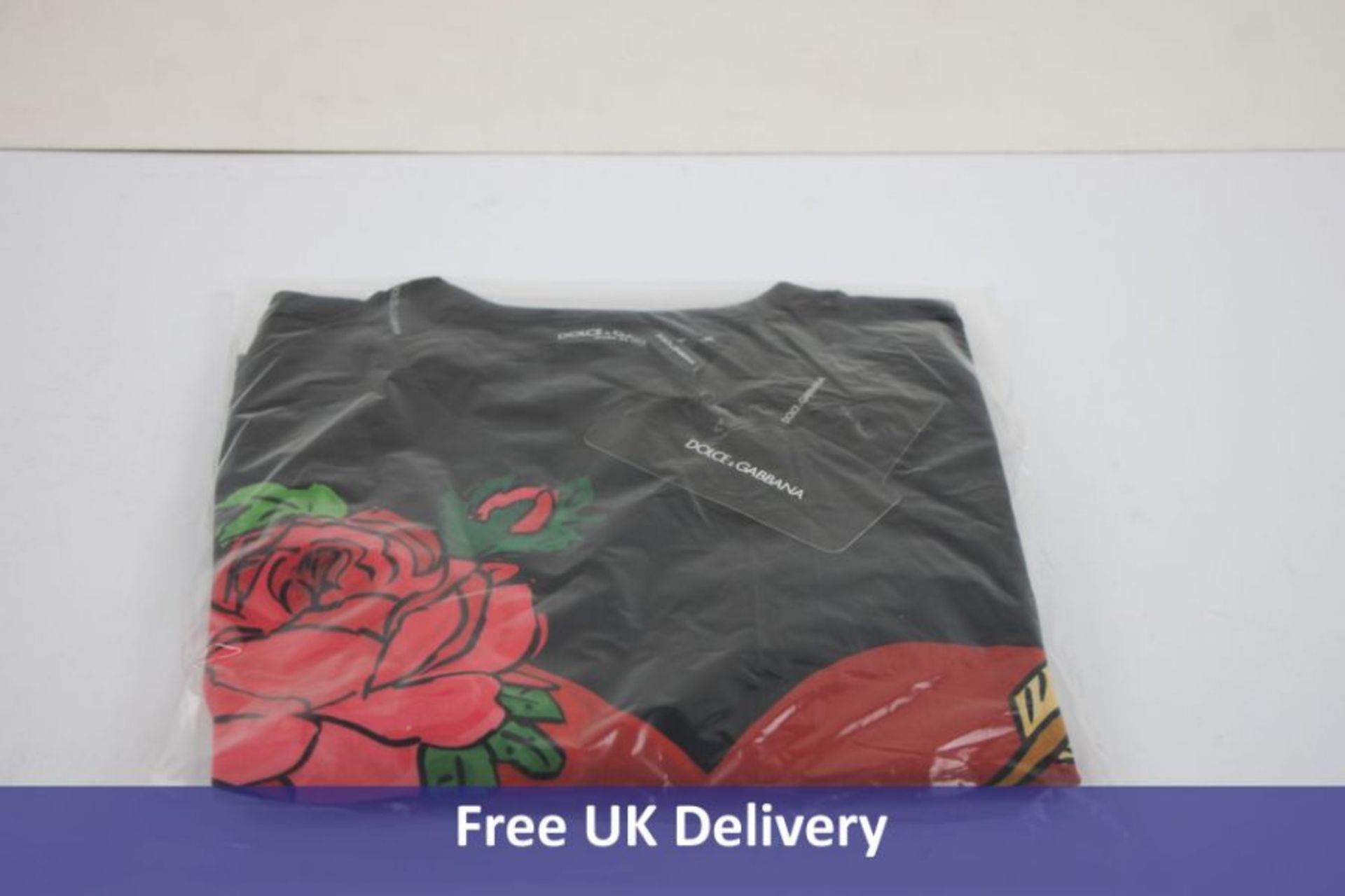 Dolce & Gabbana Men's T-Shirt, Black Roses, Size 46