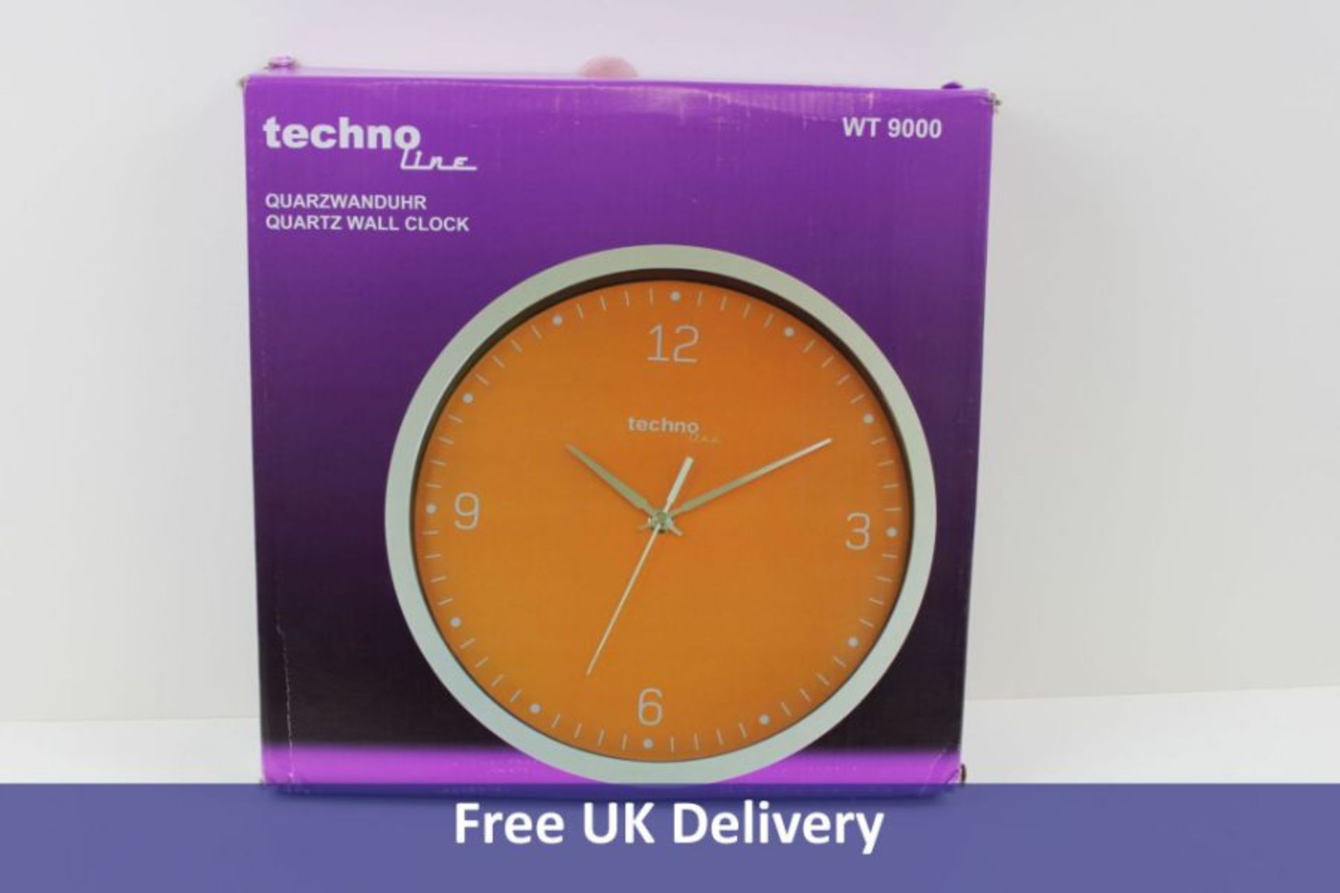 Technoline Quartz Wall Clock, 30cm, Orange. Box damaged